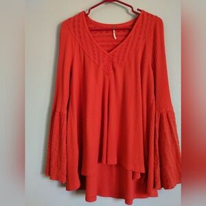 Free People Red Bell Sleeve Blouse